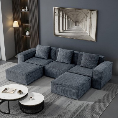 118" Modular Sectional Sofa with Ottoman, Convertible Oversized Corduroy Couch with Chaise Lounge for Living Room Comfort and Style-Maison Boucle