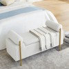 XINGHANZHENXUAN Upholstered Linen Storage Bench with Iron Legs, Modern Ottoman Bench for Hallway, Living Room & Bedroom - 3 of 4