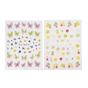 Unique Bargains Self-Adhesive Floral Pattern Nail Art Stickers White Yellow 2 Pcs - 1 of 4