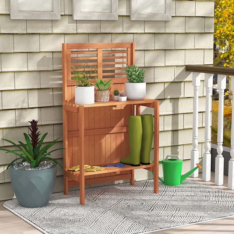 Costway Wood Potting Bench Waterproof Garden Table with 2-Tier Open Storage Shelf, 4 of 11