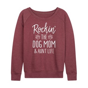 Women's - Instant Message - Rockin The Dog Mom Lightweight French Terry Wide Neck Long Sleeve Graphic Shirt - 1 of 4