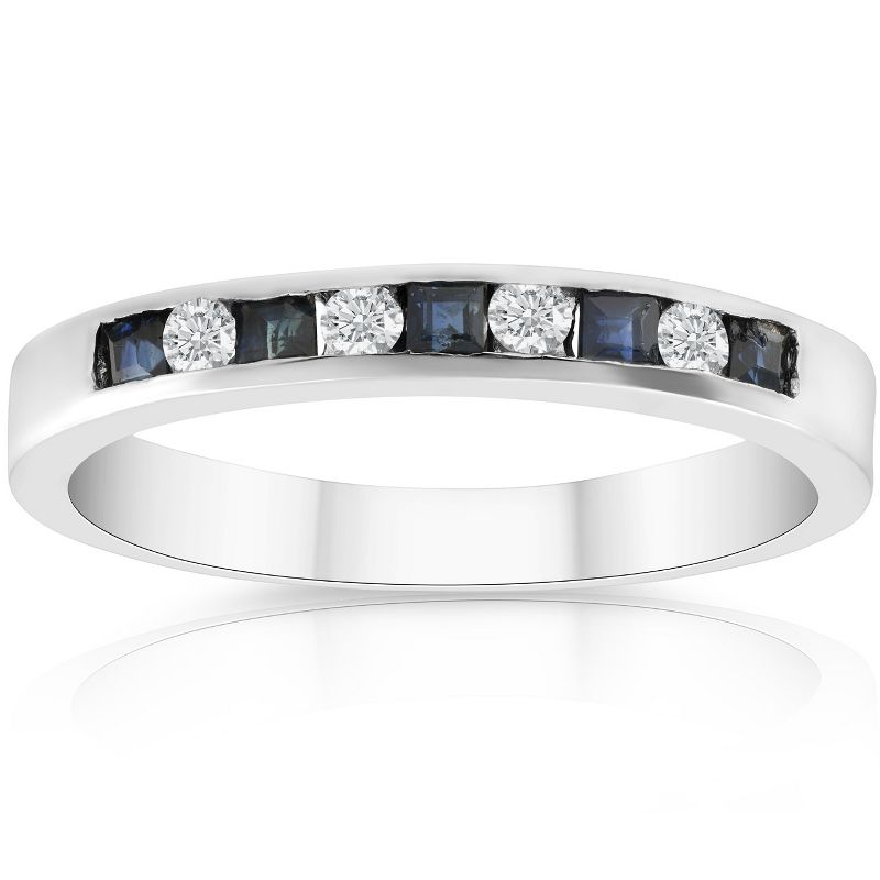 Pompeii3 1/2ct Princess Cut Sapphire & Diamond Wedding 14K White Gold Ring, 1 of 6