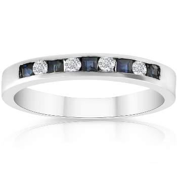 Pompeii3 1/2ct Princess Cut Sapphire & Diamond Wedding 14K White Gold Ring