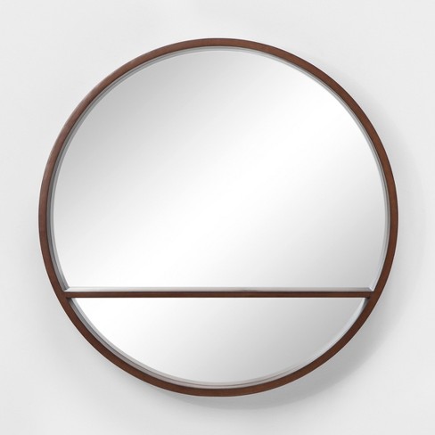 Decorative Wall Mirror With Shelf Brown, Round Timber Mirror With Shelf