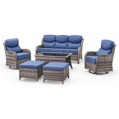 Belord Outdoor Patio Furniture with 6-inch Extra Thick Cushions, High Back Patio Furniture Set with Swivel Chairs, 6 Pieces Outdoor Conversation Set