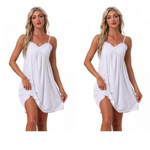INSPIRE CHIC Women's Lingerie Ruffle Sleeveless Soft Nightgown V Neck Chemise Sleepdress - 1 of 4