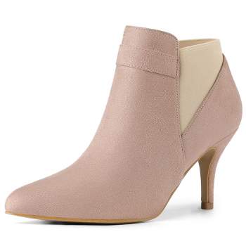 Allegra K Women's Dress Side Zip Chunky Heel Ankle Boots Dust Pink