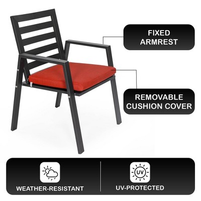 Chelsea Black Aluminum Patio Dining Chair with Red Cushions