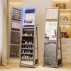 Fredees 360° Swivel LED Jewelry Cabinet, Lockable Wavy Mirror Organizer with Rear Shelves and Makeup Tray,White - 3 of 4