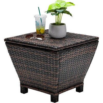 MOEPISY 27 Gallon Outdoor Rattan Storage Box for Patio Storage Table Trapezoidal