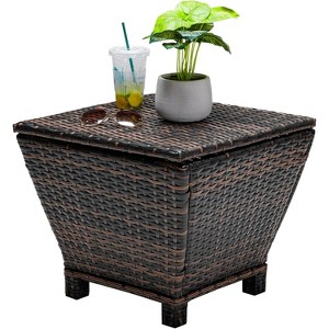 MOEPISY 27 Gallon Outdoor Rattan Storage Box for Patio Storage Table Trapezoidal - 1 of 4