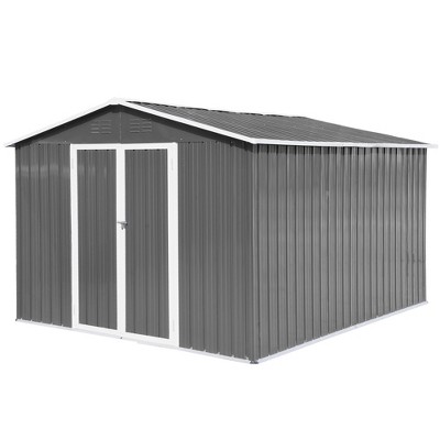 10x8 FT Outdoor Metal Garden Shed, Galvanized Steel Large Storage Sheds with Lockable Doors, Weatherproof Tool House