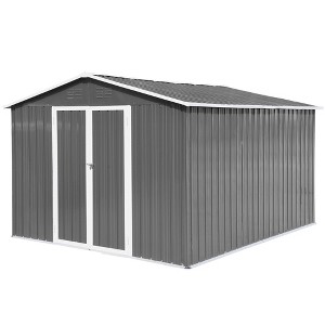 10x8 FT Outdoor Metal Garden Shed, Galvanized Steel Large Storage Sheds with Lockable Doors, Weatherproof Tool House - 1 of 4