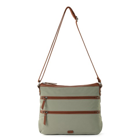 The Sak Esperato Crossbody Bag in Nylon, Convertible Purse, Sage, Size Medium
