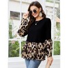 Leopard Print Tops for Women Long Sleeve Tunic Top Rib Knit Babydoll Peplum Top Blouses Ruffles Shirts - 4 of 4