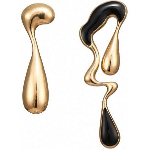 Black & Gold Asymmetric Earrings - Enamel and Zinc Alloy Statement Party Jewelry for Women - 1 of 4