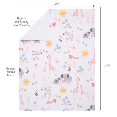 White Fleece Baby Blanket with Safari Animals, 30" x 40"