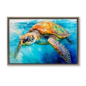 Stupell Industries Graceful Swimmer Tortoise Floating Frame Canvas Art - 1 of 4