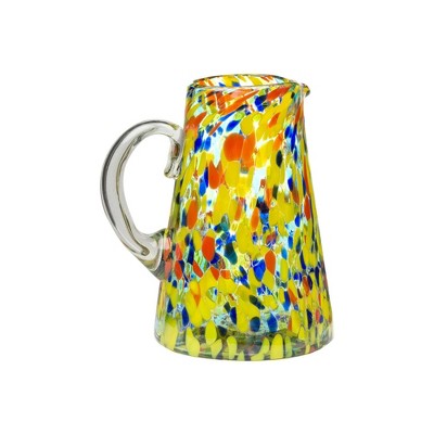 Amici Home Carnaval Pitcher - 80 Oz. Hand Blown Glass with Spout & Handle, Colorful Recycled Green Glass with Opaque Beads - Party Drinkware