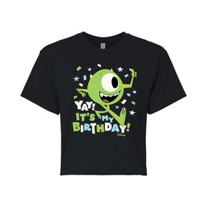 Women's - Disney - Mike Yay It's My Birthday Cropped Graphic T-Shirt - 1 of 4