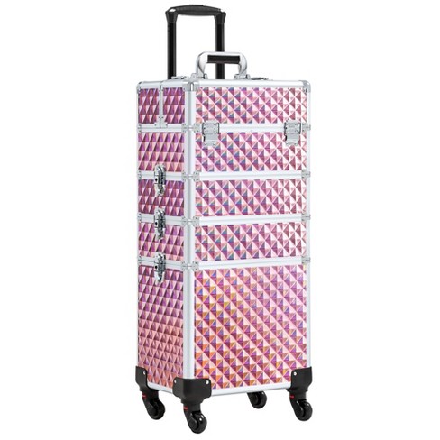 Yaheetech 4-in-1 Aluminum Rolling Cosmetic Makeup Train Cases, Glitter Pink  : Target