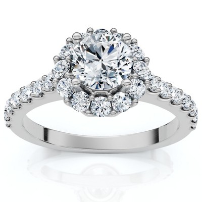 Pompeii3 1 3/8ct Halo Diamond Engagement Ring 14K White Gold