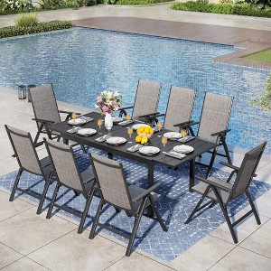 Captiva Designs 9pc Patio Dining Black Expandable Steel Rectangle Table & Foldable Padded Sling Chairs - 1 of 4