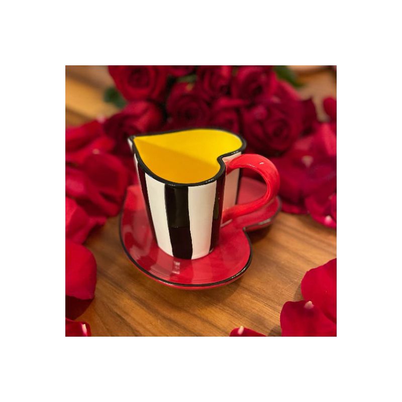 Kevins Gift Shoppe Ceramic Valentines Heart Shaped Striped Cup and Saucer, 3 of 5