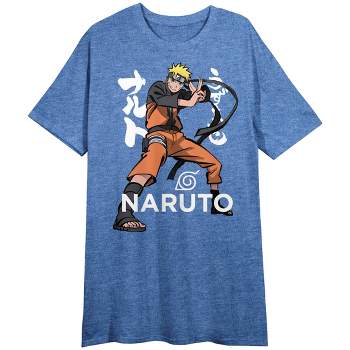 Naruto Shippuden Character and Name Logo Women's Royal Blue Short Sleeve Crew Neck Sleep Shirt
