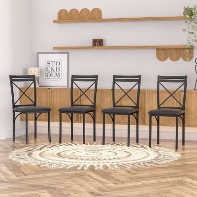 VECELO Metal Dining Chairs Set of 4/8, Steel Legs and PU Leather Cushion Seats for Kitchen Living Room, Black/Brown/Gray/White