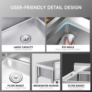 Stainless Steel Sink - Heavy Duty, Large Deep Single Basin, Durable, Easy to Clean, Professional Kitchen Utility Sink - 1 of 4