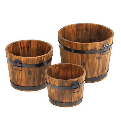 Set of 3 Indoor/Outdoor Wood Apple Barrel Planters Brown - Zings & Thingz