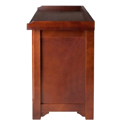 Walnut Brown Transitional Storage Bench with Black Fabric Baskets