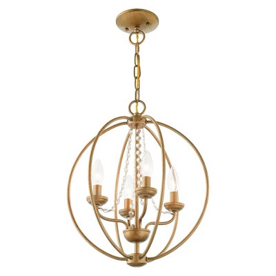 Antique Gold Leaf 4-Light Mini Chandelier with Draping Crystals