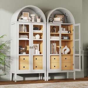 AMERLIFE 71" Tall Arched Storage Cabinet with Glass Doors & Drawers for Living Room - 1 of 4