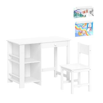 Kids' Desk and Chair Set with Cubbies Bookracks and 2 Bonus Magnetic Art Display Bars White - RiverRidge Home