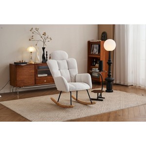 Kumasinova Plush Teddy Fabric Modern Accent Rocing Chair with Headrest&Anti-Slip Pads,Versatile Armchair Rocker with 250lbs Capacity - 1 of 4