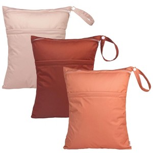 Wet Dry Bags 3 Pack | Reusable Waterproof Storage Bags with 2 Pockets for Swim, Diapers, Gym & Travel - 1 of 4