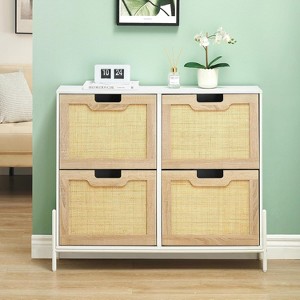 Rattan Shoe Storage Cabinet, Entryway Shoe Cabinet with 4 Flip Doors, Freestanding Shoe Rack with 3 Position Adjusted and Removable Shelves for - 1 of 4