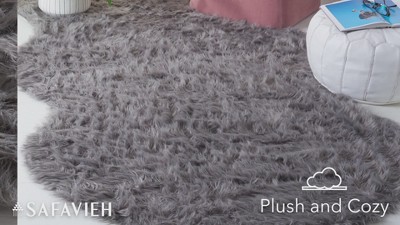 Gray Rectangular Tufted Cotton Sheepskin Fur Rug, 2' x 3'