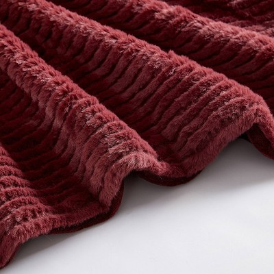 Cozy Ribbed Sherpa Fleece Throw Blanket - Reversible and Packable