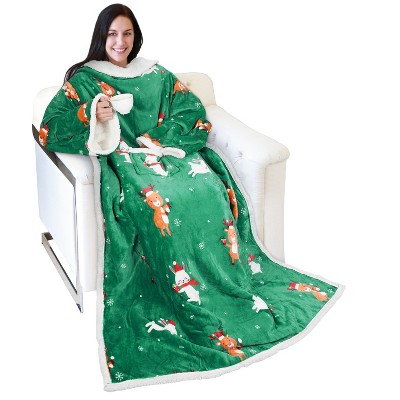 Adults Fuzzy Cozy Wearable Blanket with Sleeves Arms, Flannel Fleece Sleeved TV Wrap Blanket, Snuggly Throw for Women Men, Gift for Her - Catalonia