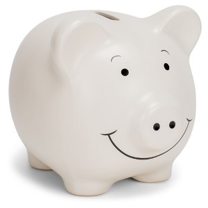 Nat & Jules Smiling Chubby Pig Matte White 7 x 5 Ceramic Coin Money Piggy Bank - 1 of 4