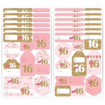Big Dot of Happiness Sweet 16 - Assorted 16th Birthday Party Gift Tag Labels - To and From Stickers - 12 Sheets - 120 Stickers