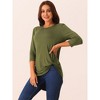 Seta T Women's Casual High Low Tops 3/4 Sleeve Waist Knot Asymmetrical Crewneck Flowy Blouse - 2 of 4
