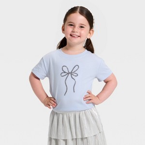 Toddler Girls' Holiday Relaxed Short Sleeve T-Shirt - Cat & Jack™ Light Blue - 1 of 4