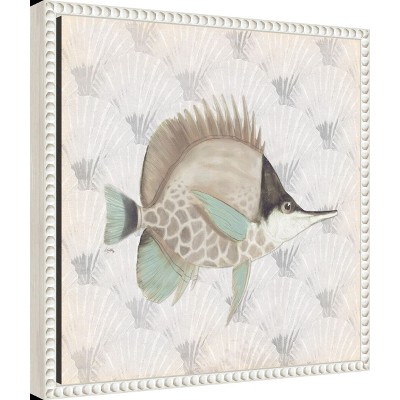 Neutral Vintage Fish III Canvas Wall Art with White Floater Frame