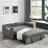 MAYEERTY 55 Modern Convertible Sofa Bed Velvet Loveseat 2 Detachable Arm Pockets Pull Out Bed 2 Pillows Adjustable Backrest Grid Armrests - 3 of 4