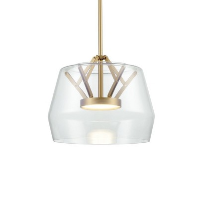 Deco Brushed Gold LED Pendant with Geometric Glass Shade