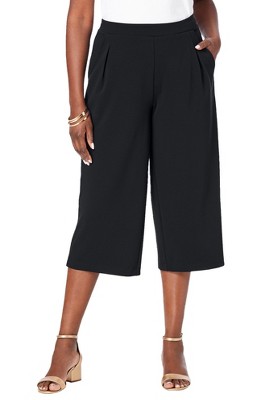 Jessica London Women's Plus Size Wide-Leg Crop Crepe Pants